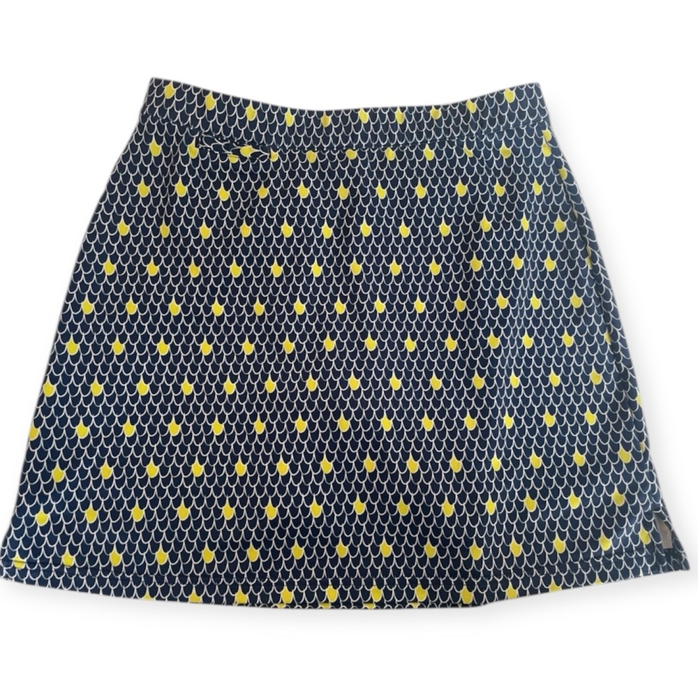 Women's PETER MILLAR Navy Blue / Yellow Print UPF 50+ Wicking Golf Skort 18"